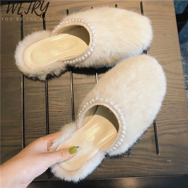 

fox fur slippers Warm Geometric Flock Women slipper Warm Non-slip Floor Home Slippers Indoor Shoes woman slipper