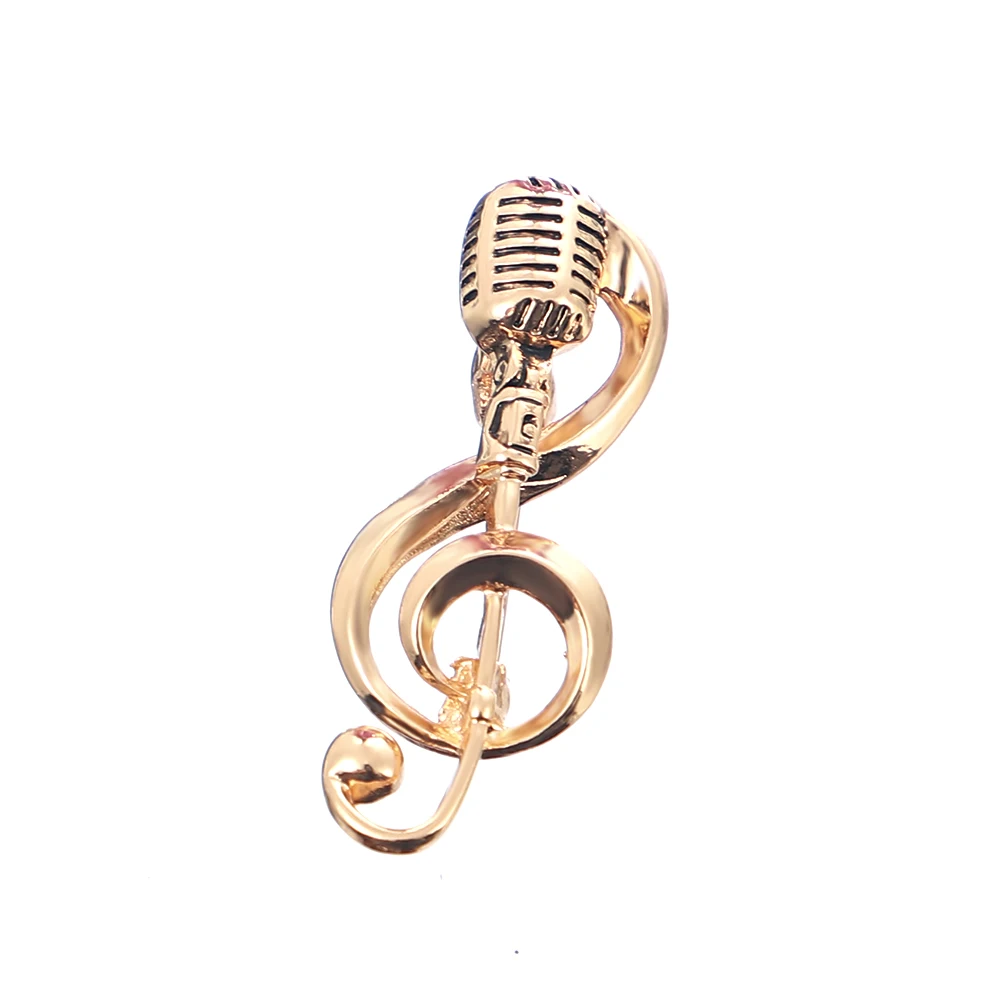 Music Note Gold Microphone Shape Brooches For Women Men Singer Club Badge Clothes Accessories Rock Brooch Pins Gifts | Украшения и