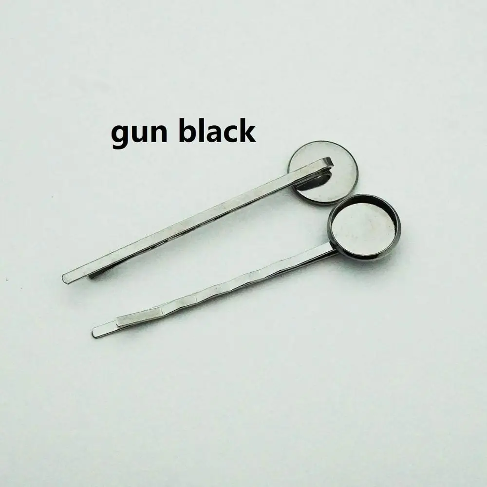 gun black 10pcs/lot high quality 12mm Multicolor Plated Copper Material Hairpin Hair Clips Hairpin Base Setting Cabochon Cameo - Цвет: gun black