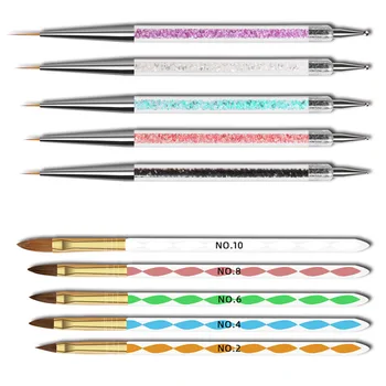 

10 Pcs Nail Art Brushes Kit Dual-end Nail Liner Pen Nail Dotting Pen Nail Art Tips Builder Acrylic Rhinestone Handles Nail Art