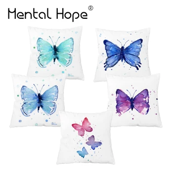 

Cartoon Butterfly Printed Plush Cushion Cover Decorative Sofa Throw Pillow Cover Home Decor Square White Pillowcase for Car Bed