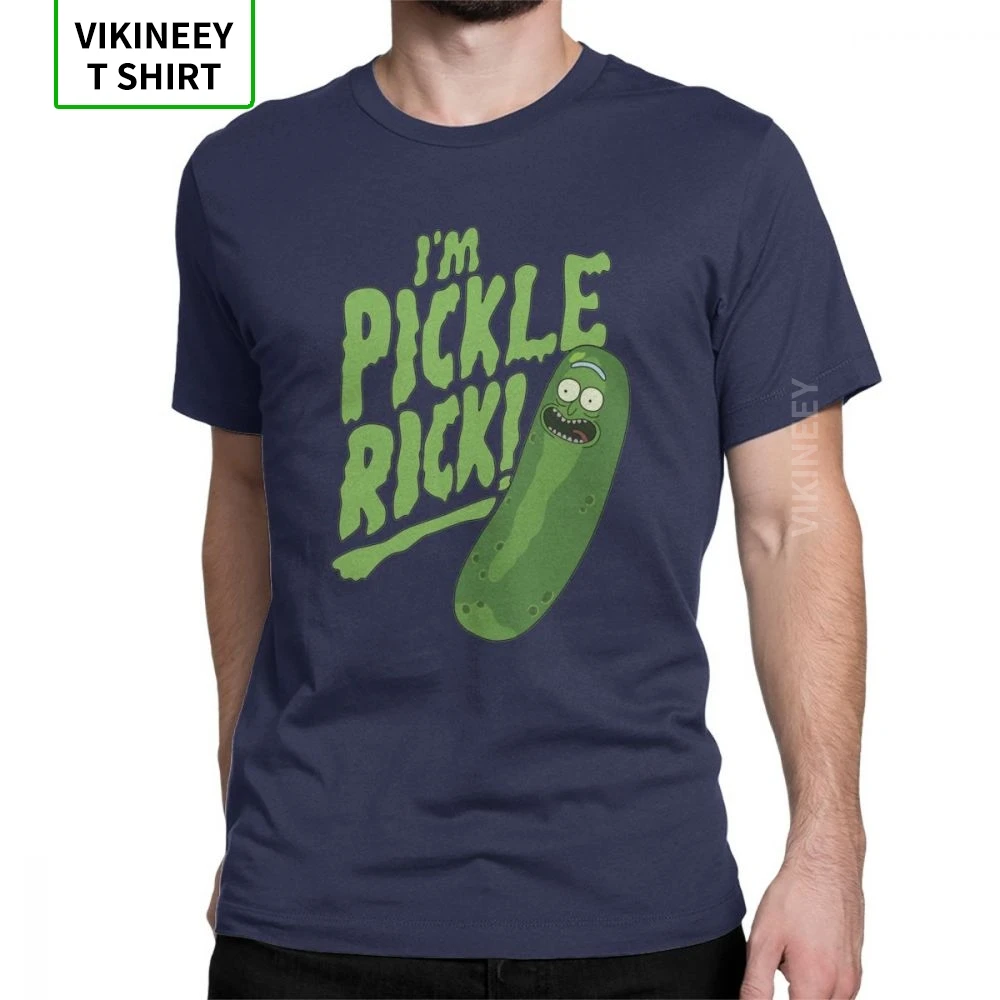 Мужские футболки Рик и Морти, футболки с надписью I'm Pickle Rick, винтажная одежда с круглым вырезом и короткими рукавами, футболка из хлопка размера плюс - Цвет: Тёмно-синий
