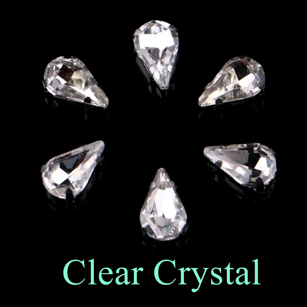 Elegant Teardrop Glass Rhinestone Embellishments with Silver Metal Base - 20 pcs/pack