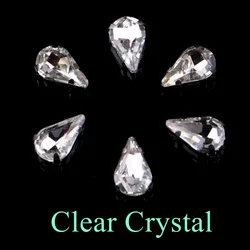 Elegant Teardrop Glass Rhinestone Embellishments with Silver Metal Base - 20 pcs/pack - 8x13mm (Clear Crystal)