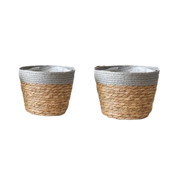 

Seagrass Planter Basket Set of 2 Indoor Outdoor, Flower Pots Cover, Plant Containers, Natural Hanging Pots