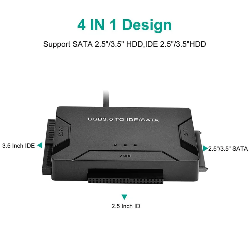 USB SATA IDE Adapter w/ 12V2A Power Cable,2.5 3.5 IDE / SATA HDD to USB 3.0 Converter,2.5 SSD / IDE Hard Drive CD-ROM to USB 3 — view 5