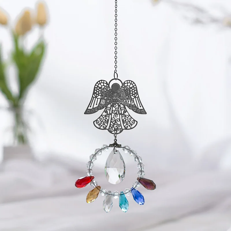 Angel Металлические 3D SunAngel сердце Ловец солнечных лучей Висячие хрустальные украшения радужные бусины садовое украшение для подарить другу подарок на день рождения - Цвет: Angel