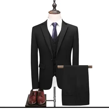 

3Pcs/set Men Suits Set Sliming Fit Casual Business Blazer Jacket Vest Pants Wedding Groomsman Suit Dress Men's Clothing 2019