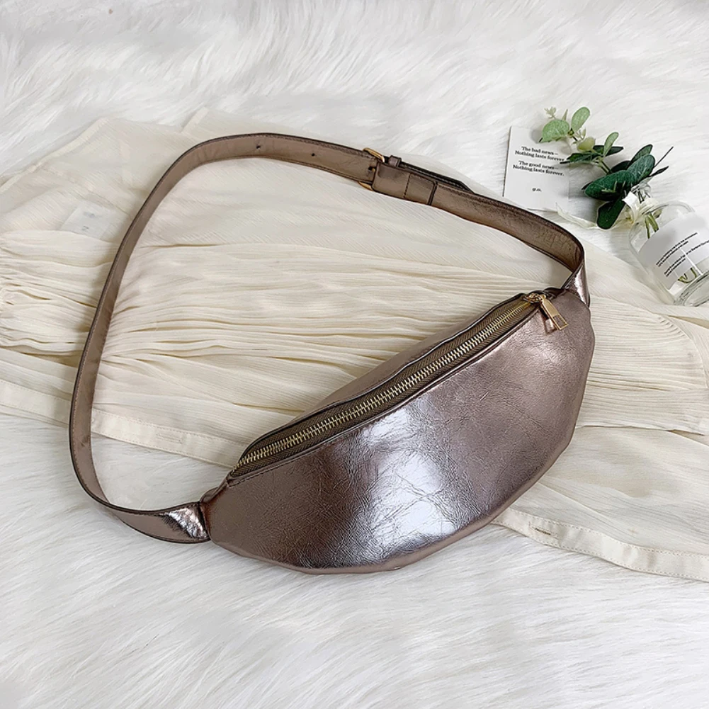 Women Solid Color Zipper Faux Leather Fanny Pack Waist Shoulder Bag Chest Pouch Waist Pack pochete feminina riñonera mujer