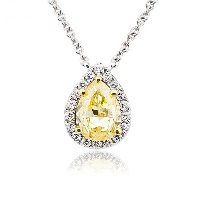 Rainbamabom, 925, твердая Серебряная груша, цитрин, драгоценный камень, для свадьбы, помолвки, бриллианты, подвеска, ожерелье, хорошее ювелирное изделие - Цвет камня: Yellow