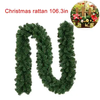 

Artificial Green Christmas Garland Wreath Xmas Home Party Christmas Decoration Pine Tree Rattan Hanging Ornament for Kids 2.7M