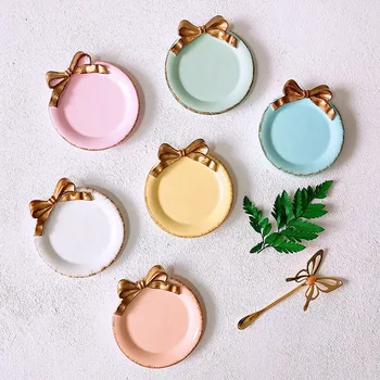 

10pcs Lovely Golden Bowknot Resin Jewelry Tray cake Dish Dessert Plate Party Wedding Table Decortation