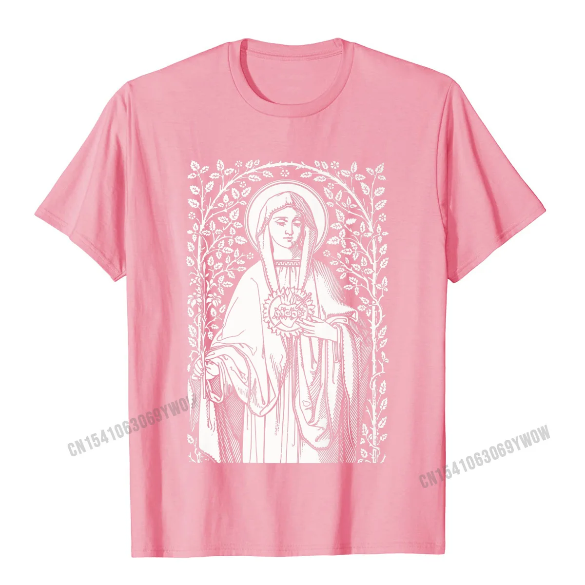 Tees Print T-Shirt Summer/Fall Wholesale Comics Short Sleeve 100% Cotton Crewneck Men T-Shirt Comics Drop Shipping Vintage Virgin Mary Immaculate Heart Catholic Premium T-Shirt__600 pink