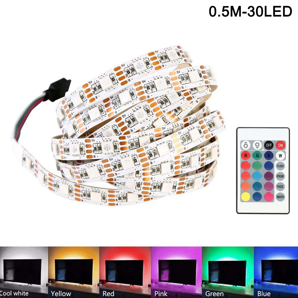 0.5m-30led USB СВЕТОДИОДНЫЙ светильник гибкая лента меняющая цвет фоновый светильник ing RGB клейкая лента JA55 - Испускаемый цвет: 0.5m-30led