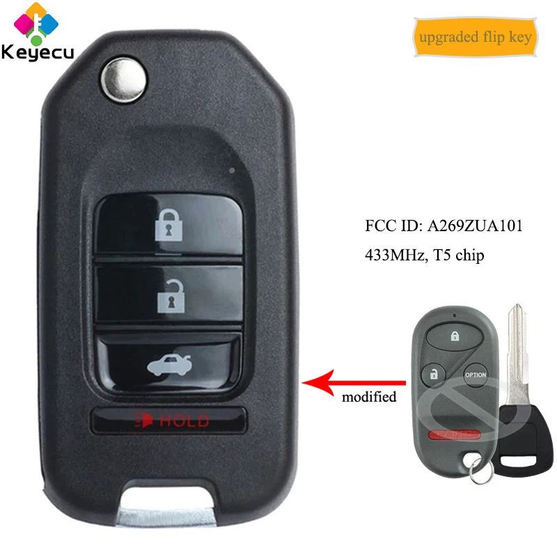 KEYECU обновлен удаленное 3 1 4 кнопки и 433 МГц & T5 чип брелок для Honda Accord 1998 2002 Prelude 1997 2001