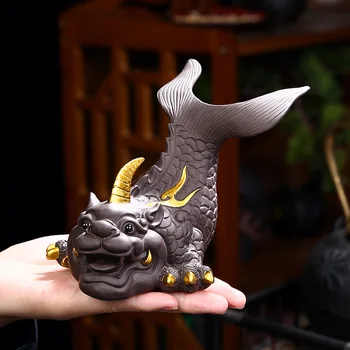 

auspicious dragon fish purple sand Figurines，modern art sculpture，Auspicious animal home living room loft decoration statue
