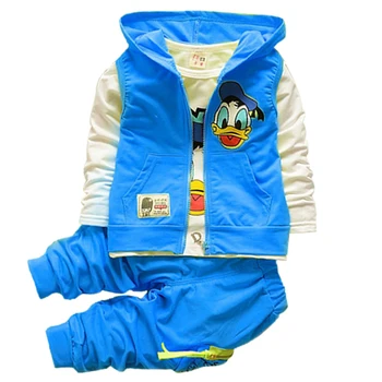 

2020 new cartoon duck baby clothes boys and girls suit sports suit vest + T-shirt + pants 3 pieces baby summer 2-5Y