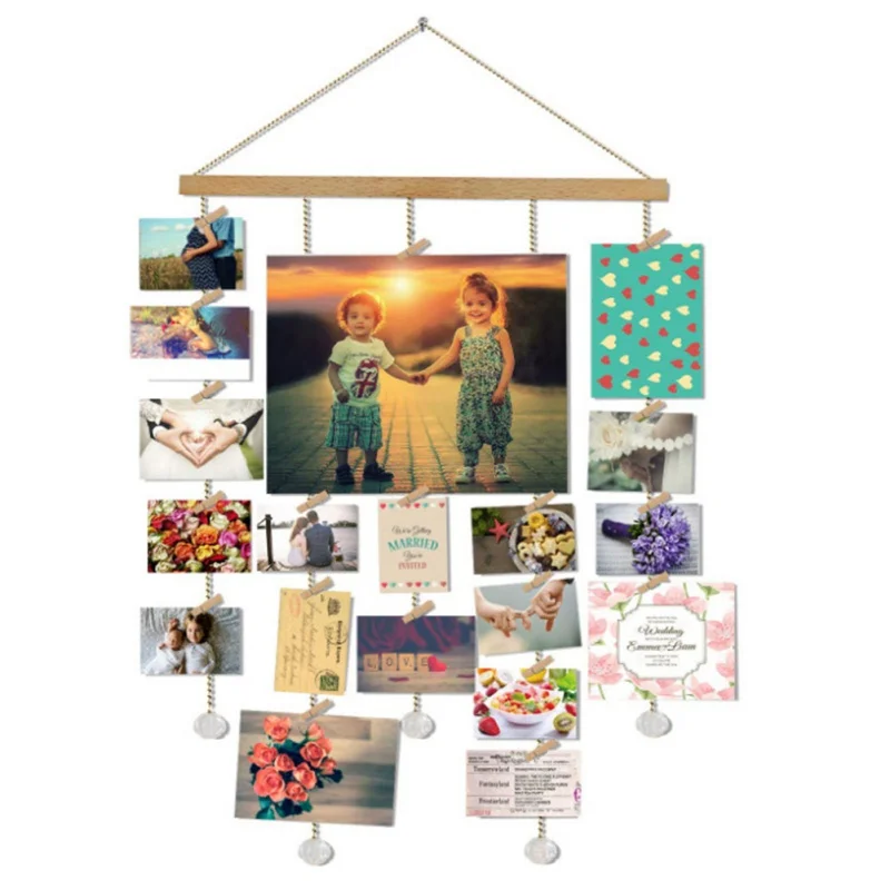 New Wooden Stick Hanging Photo Display Macrame Wall Pictures Organizer Home Decor with Wood Clips and Post Cards ll | Дом и сад