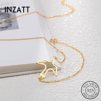 

INZATT Real 925 Sterling Silver Minimalist Pendant Choker Necklace For Fashion Women Party Cute Hollow Bird Fine Jewelry