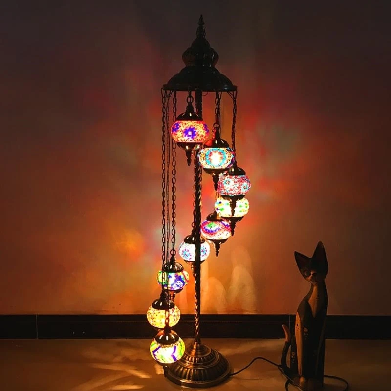 Southeast Asia Vintage Art Floor Lamp Turkish Glass Colored Glaze Flower Floor Chandelier Lamp Living Room Home Deco Floor Light