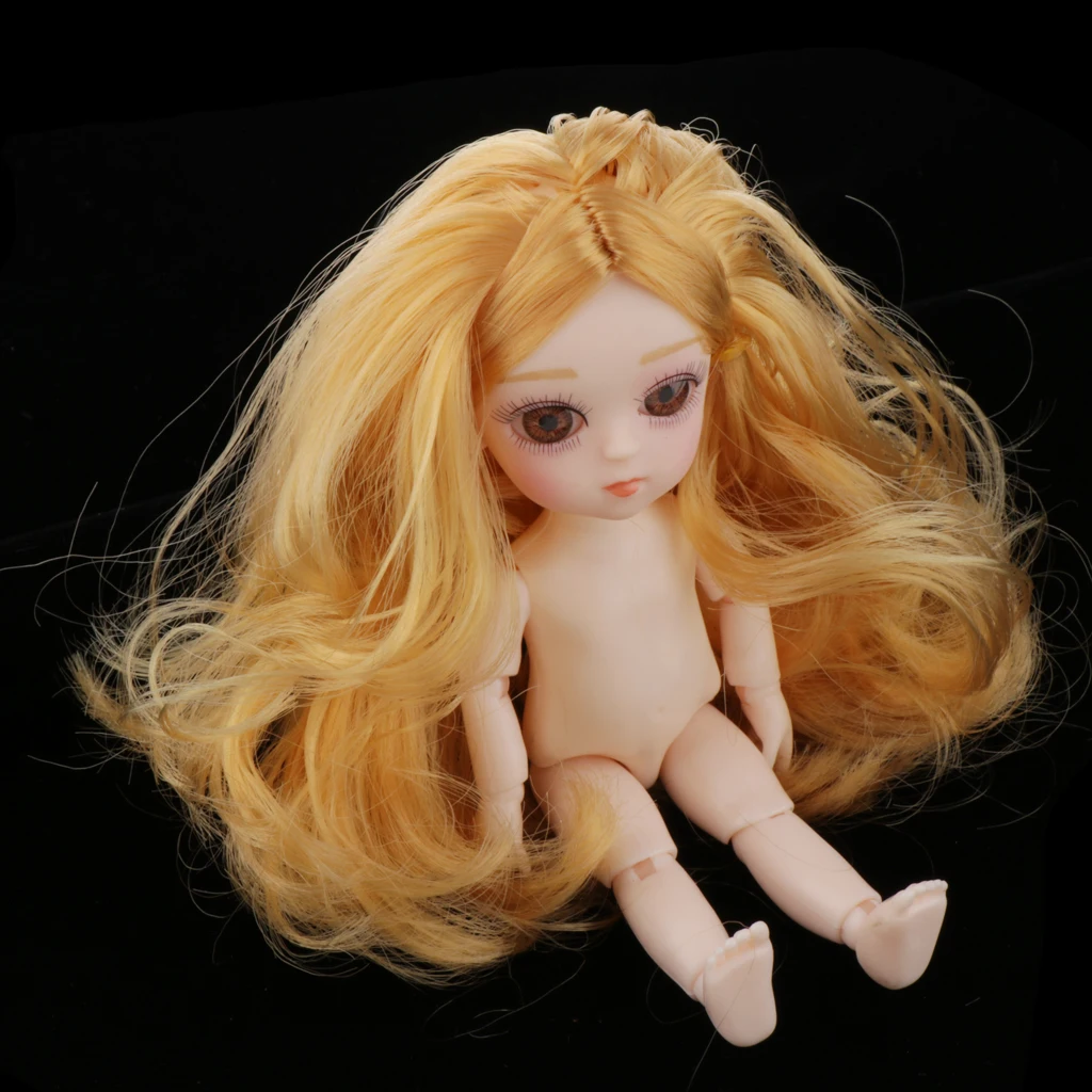 Mini 16cm 13 Joints Nude Girl Doll Body Model DIY Accessory Blond Hair
