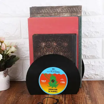

2pcs Creative Record Shape Bookends Shelves Organizer Desktop Holder Stand Retro