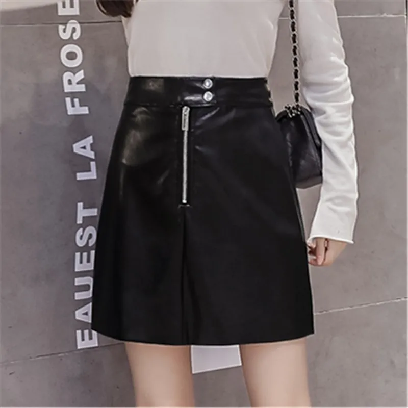 

3107 Autumn And Winter Retro Leather Skirt Short Skirt Ming Zipper Decorations Sheath Leather Skirt Versatile Slimming Skirt Wom