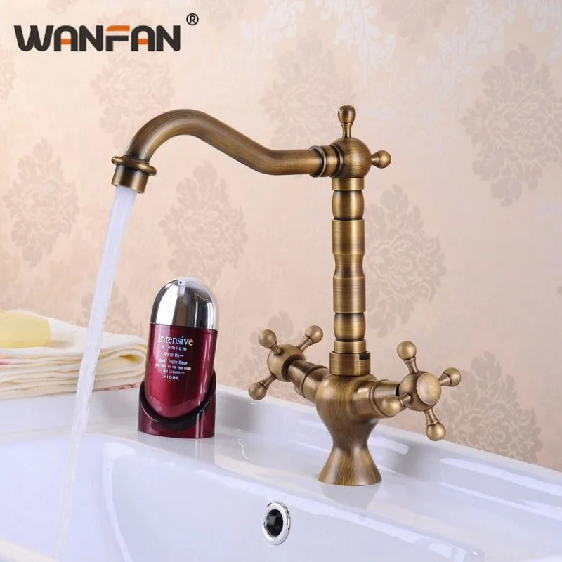 Смесители для раковины WANFAN античный смеситель с двойной ручкой и одним