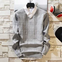 Винтажный свитер мужской осенний Повседневный вязаный свитер с v-образным вырезом Мужской Модный Полосатый клетчатый тренировочный пуловер Топы Homme плюс размер