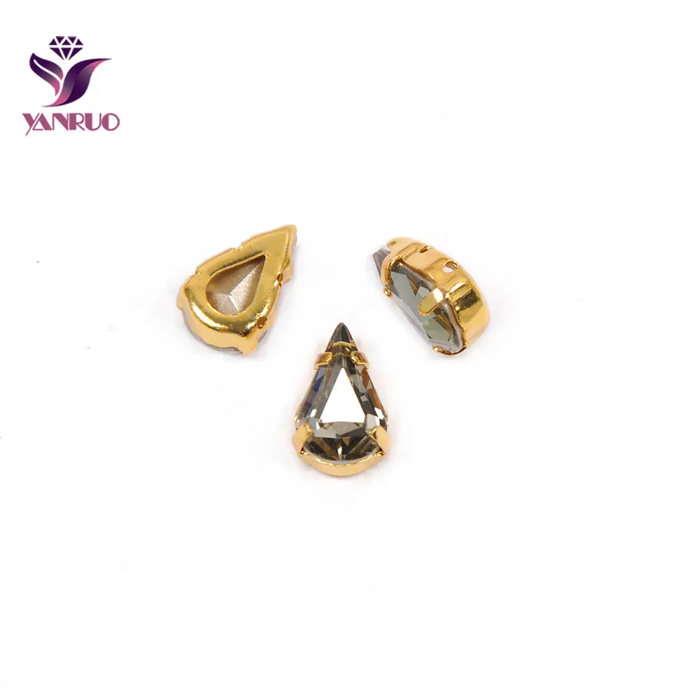 YANRUO, 4300, груша, капля, черный бриллиант, стразы для рукоделия, украшения, коготь, основа для пришивания одежды, все для рукоделия - Цвет: With Gold Claw
