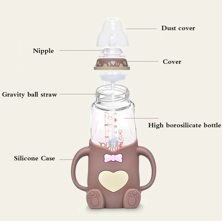 240 мл детская силиконовая бутылка для комления молоком безопасный, не содержит БФА сока бутылки для кормления водой противоскользящая ручка чашка стеклянная бутылочка для кормления