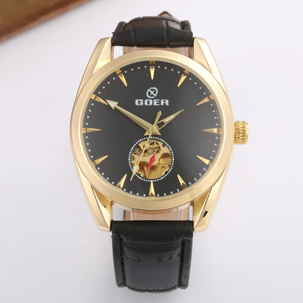 

Relogio Masculino GOER Men Watches Luxury Gold Wacthes Fashion Skeleton Automatic Mechanical Watches montre homme reloj hombre