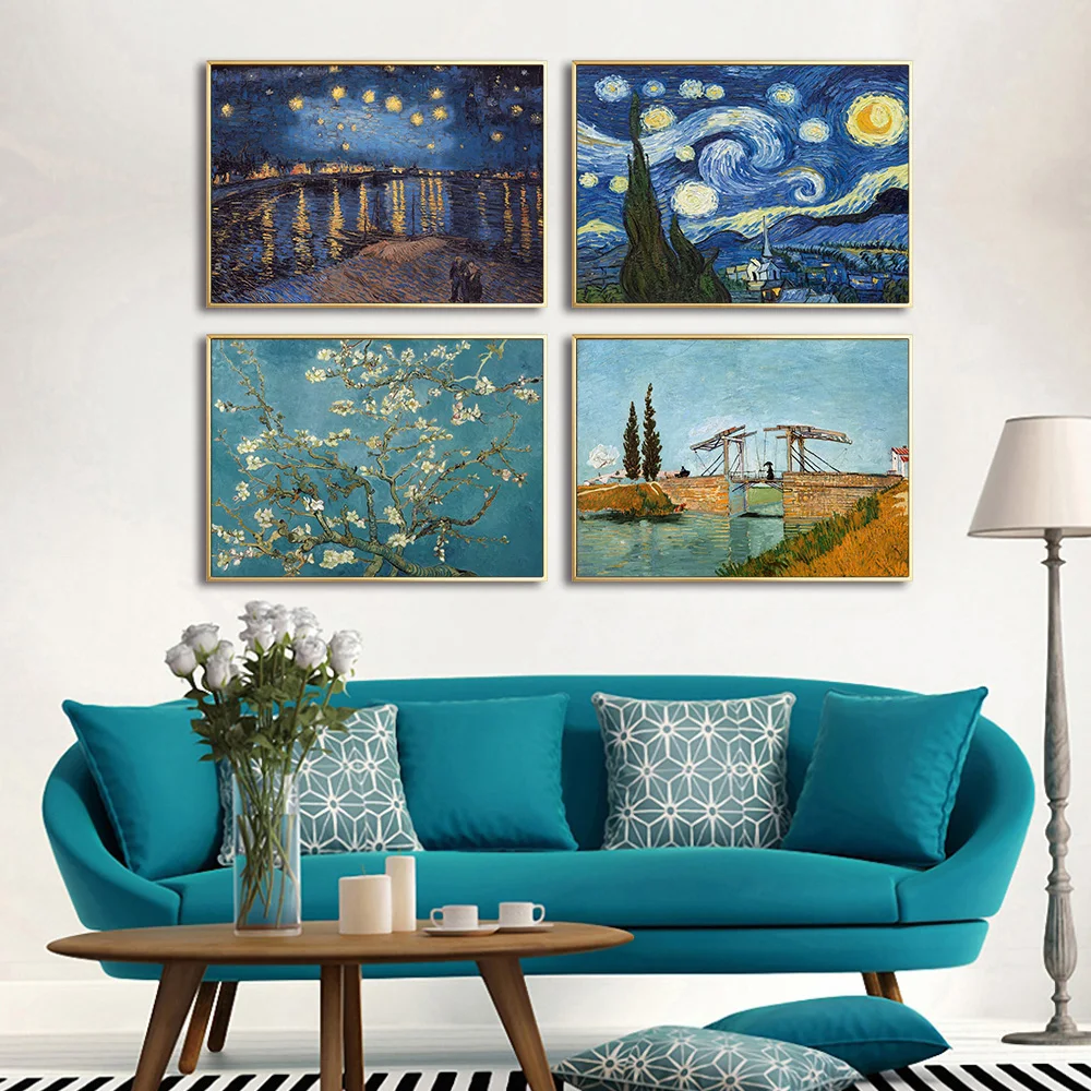 

Van Gogh Starry Night Abstract Sunfloweer Canvas Poster Famous Wall Art Print for living room home decor wall painting