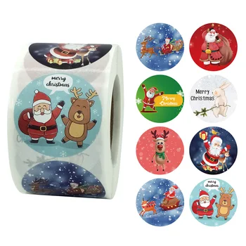 

1roll 1.5inch Copper Sheet Tear Resistant Christmas Decoration Sticker Party Printed Home Multifunction Gift Seal Labels Round