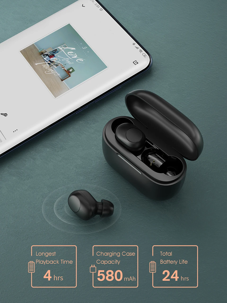 Haylou GT5 Wireless Charging Bluetooth Earphones Touch Control  AAC HD Stereo SoundSmart Wearing Detection 24hr battery life