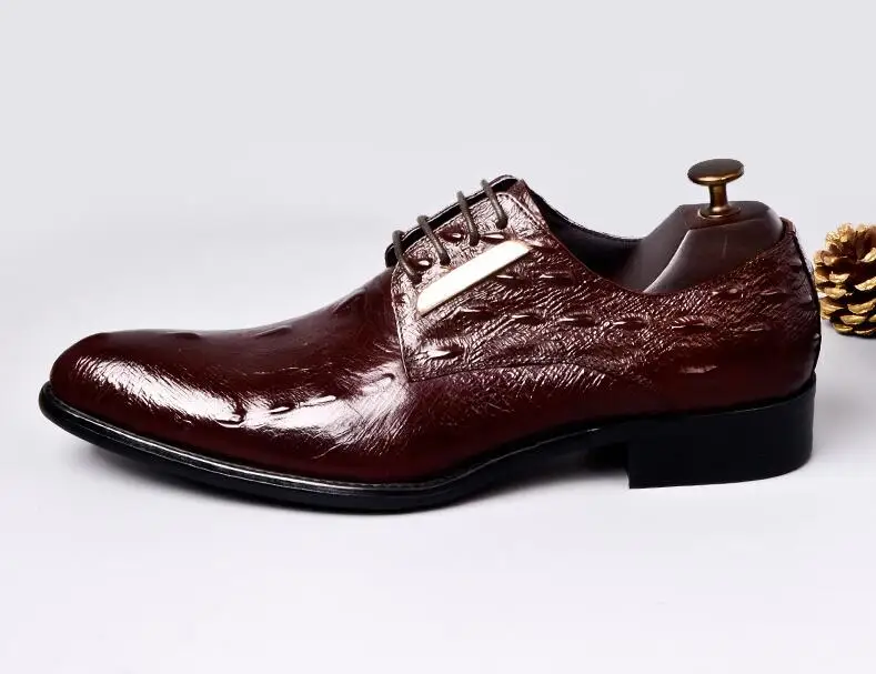 

Fashion Trend Luxury Italian Men Wedding Black Lace Up Oxford Genuine Leather Crocodile Print Party Business Male Dress Red Shoe