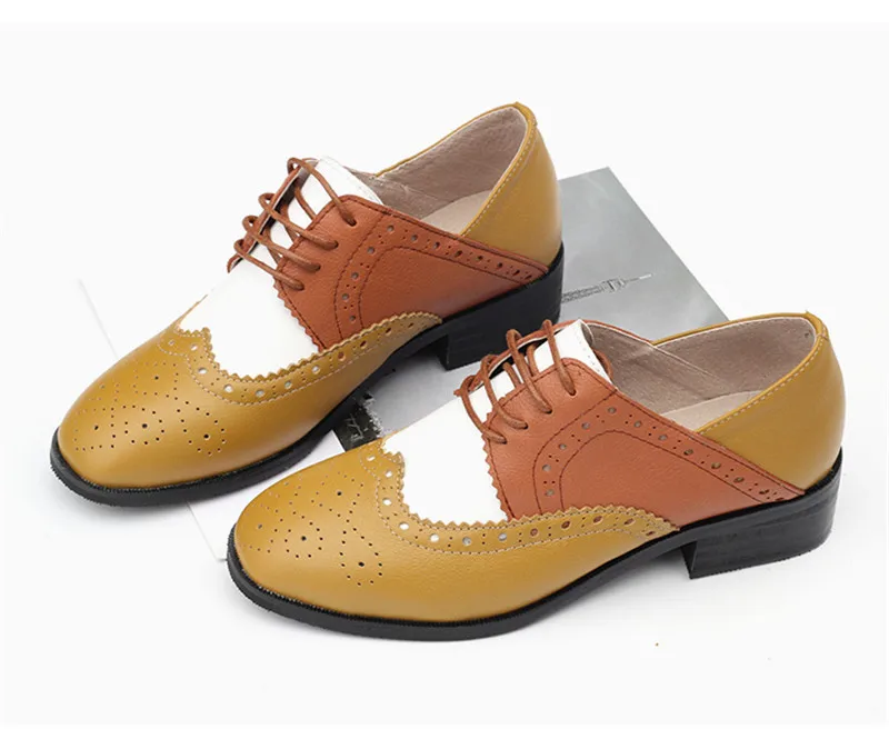 Spring 2020 New Genuine Leather Lace-Up College Women's Brogues Shoes Vintage Carved Single Oxford Shoes For Woman Plus Size 43 (25)