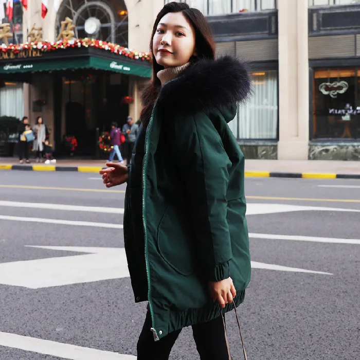 

Photo Shoot 19 Winter New Style down Jacket Women's Korean-style Thick Loose-Fit Coat Students Mid-length Online Celebrity BF St