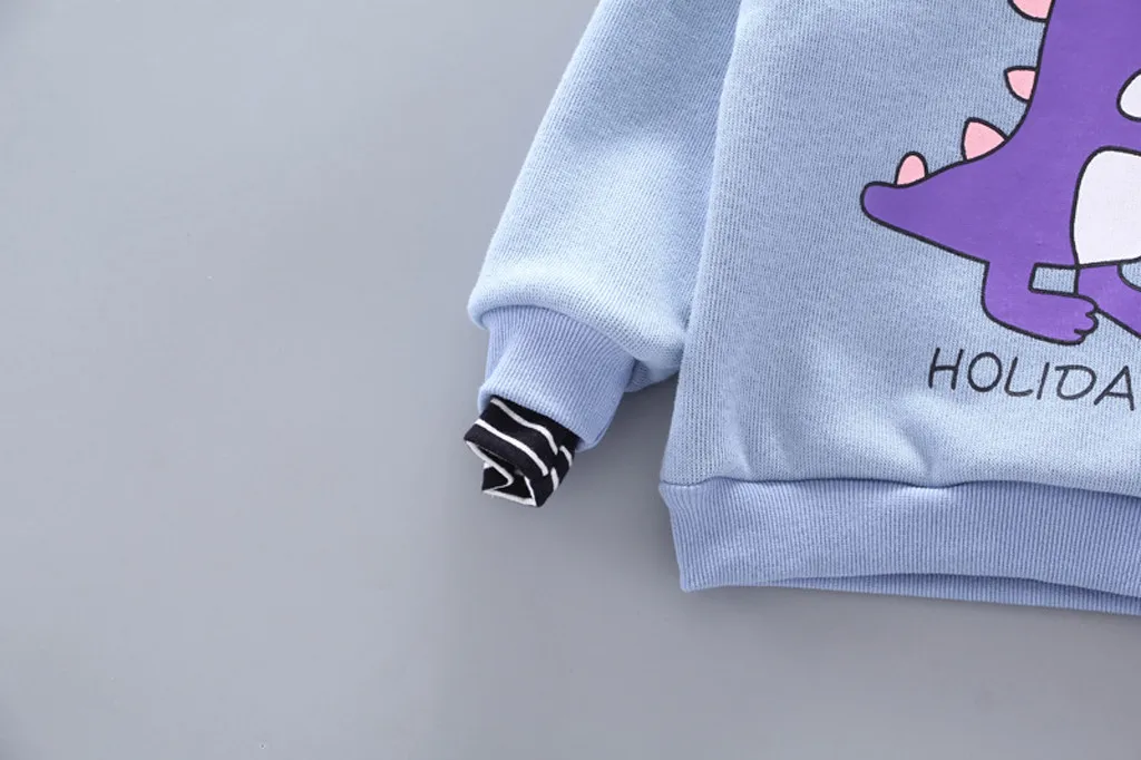 Toddler Kids Baby Boy Girl clothes ropa niña одежда для новорожденных Cartoon Dinosaur Striped Sweatshirt Pants Outfits Set#4