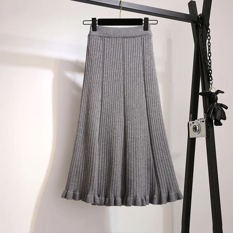 Dark Gray Vangull Женская трикотажная юбка с рыбий хвостом Зимняя шерстяная юбка с высокой талией Высококачественная драпированная элегантная новая шерстяная смесь свободная Однотонная юбка - Цвет: Dark Gray