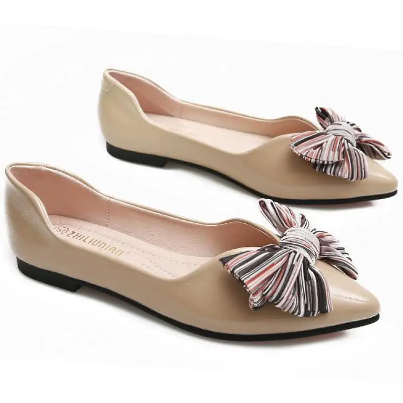 

Women Moccasin Satin Bow Pointed Toe Ballet Flats Soft Leather Boat Shoe Breathable Loafers Ladies Slip On Shallow Comfort Shoes