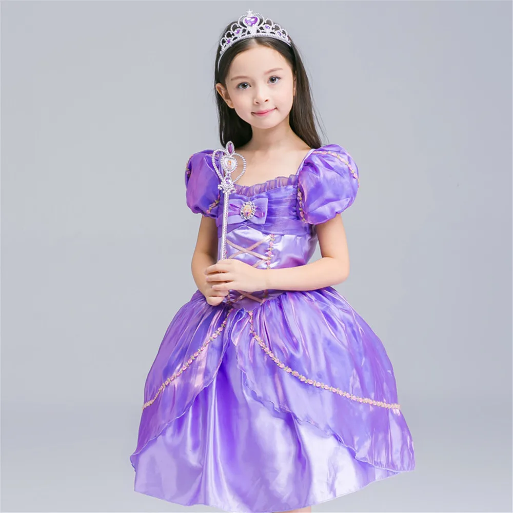 only dress Вечерние костюмы в стиле аниме; карнавальный костюм принцессы Рапунцель для девочек; одежда для детей; Летние праздничные платья для маленьких девочек - Цвет: only dress