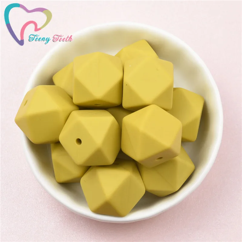 

Teeny Teeth 10 PCS Mustard Yellow 14-17 MM Baby Accessories Silicone Hexagon Round Beads Jewelry Baby Nursing Geometric Beads
