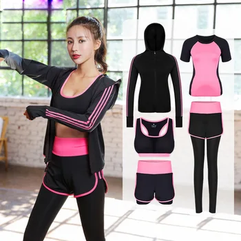 

Summer Yoga suit fitness exercise suit women's summer running suit fast drying five piece Yoga suit women's suit fashion