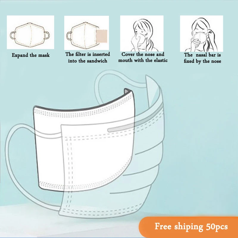 

50pcs/Lot PM2.5 Filter paper Virus Protect High Quality Anti Haze Dust Mouth Cover Mask Filter paper Health Care