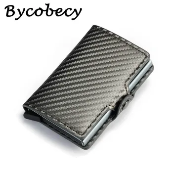 

Bycobecy Fashion Carbon Fiber Credit Card Holder Wallet RFID Men Business Hasp Wallet New Male Coin Purse ID Holder With Zipper