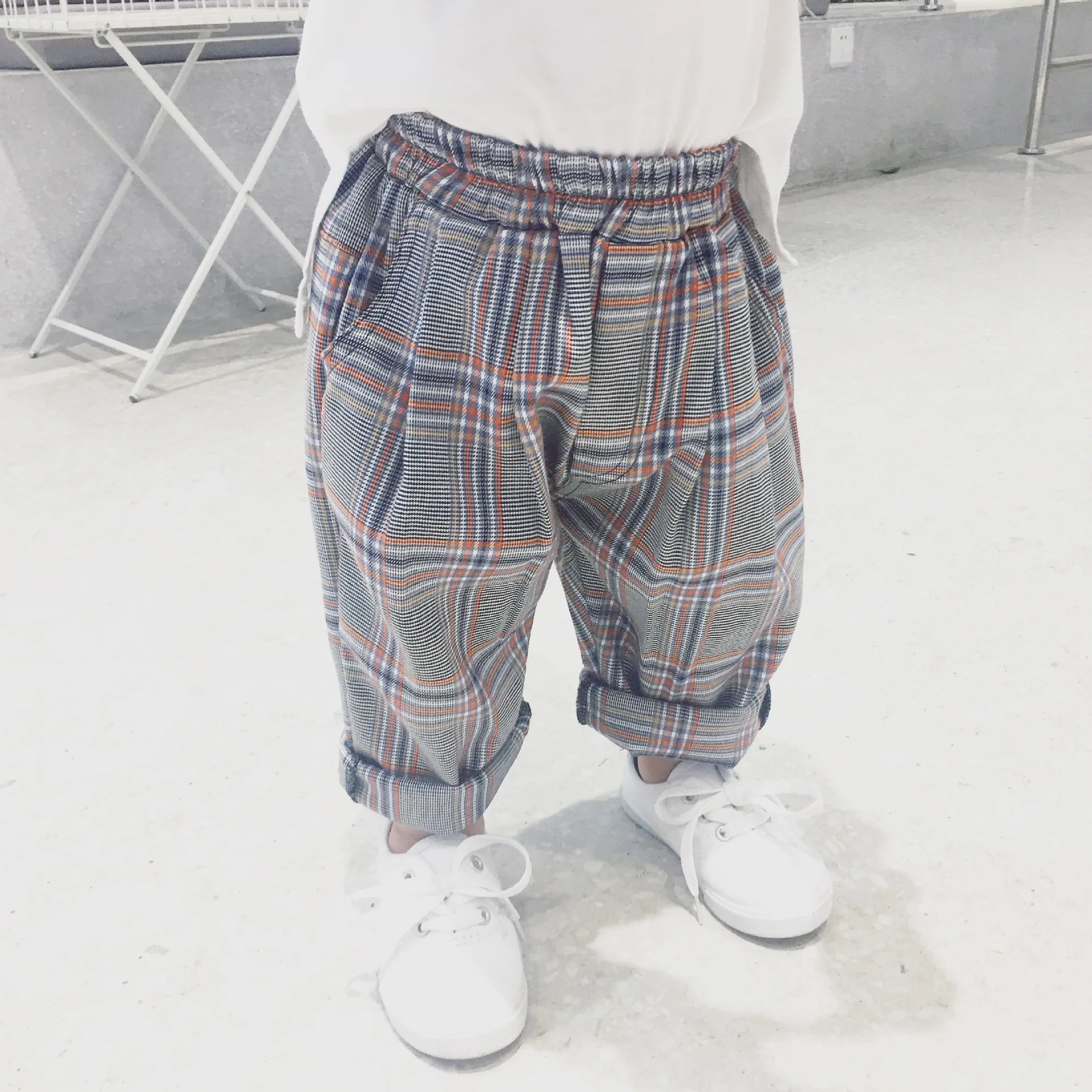 Autumn Clothing New Style Children Korean-style Plaid Retro Suit Pants Men And Women Baby Casual Pattern Pants Trousers