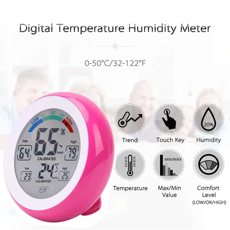 BMBY-LCD Digital Thermometer Indoor Hygrometer Touch Screen Round Alarm Clock Meter