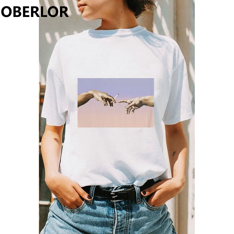 

Korean Style Michelangelo Cappella Sistina Harajuku Ulzzang Tumblr T Shirt Women Summer Funny Print Hip Hop T-shirt Streetwear