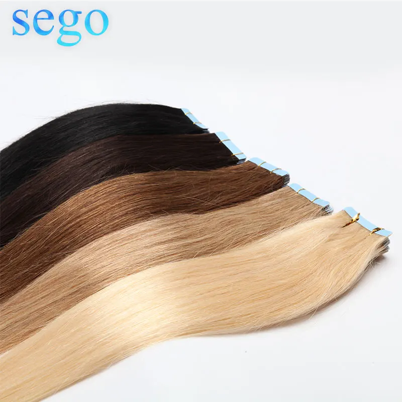 SEGO-Cinta recta de 20 piezas para extensiones de cabello humano, adhesivo Remy Invisible de piel sintética sin costuras, pelo rubio, 12 -24, 2,5G/Ud.